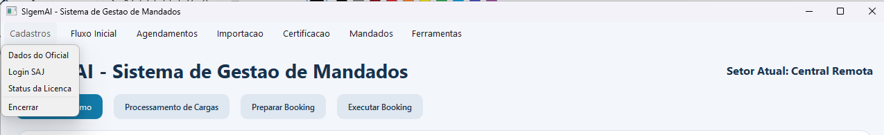 Menu Cadastros