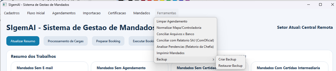 Menu Ferramentas