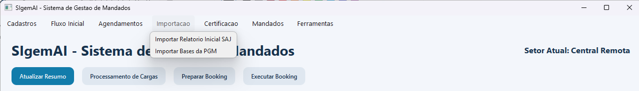 Menu Importa&ccedil;&atilde;o