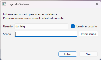 Tela de login inicial